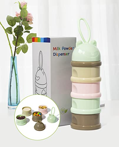 Infant&Baby Milk Powder Dispenser with 4 Separate Twist-Lock compartments | portable with silicone handle good for Travel and Outdoor Activities, BPA free - Green