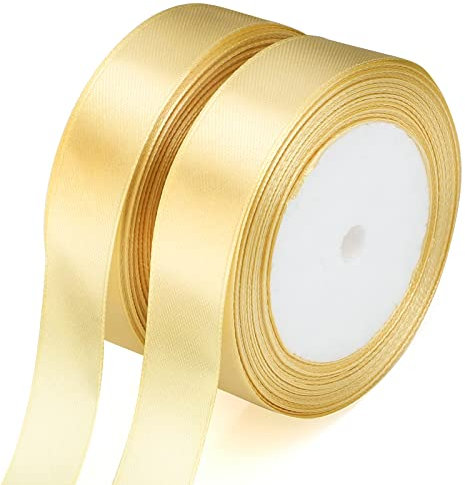 jijAcraft Satinband Gold 20mm, 44 Meters Dekoration Geschenkband Breit Schleifenband, Stoffband für Hochzeit, Taufe und Geschenkverpackung (22m/Rollen)