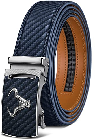KEMISANT Gürtel Herren, Ratsche Automatikschließe Ledergürtel für Business Anzug, Breit 35mm, Größe Angepasst (Navy Blau-115cm/32-38 Taille Verstellbar)