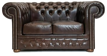 Chesterfield Sofa First Class - The Chesterfield Brand | 2 Sitzer Sofa | 100% Leder, handgefertigt, Original Chesterfield | Breite 150 cm | Cloudy Dunkelbraun