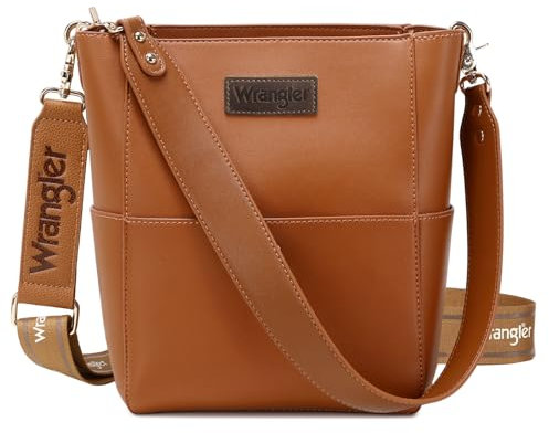 Wrangler Große Umhängetasche für Damen, veganes Leder, Cross-Body-Tasche mit Gitarrengurt, braun