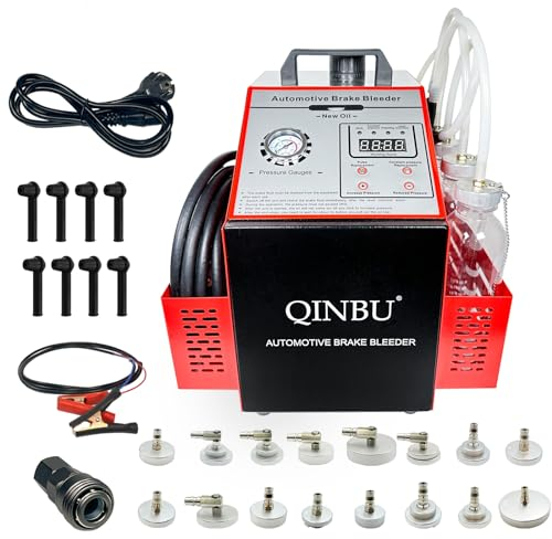Qinbu 12V/220V/110V Bremsflüssigkeitswechselgerät, Pulsierender Ersatz und Ersatz mit konstantem Druck, für den gleichzeitigen Austausch von 4 Rädern mit KFZ Adapter 16-teilig