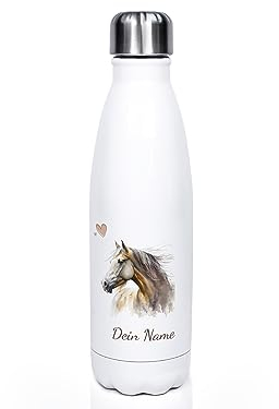 GRAZDesign Kinder Trinkflasche Pferd mit Namen personalisiert, für Pferde Mädchen, Geschenk zur Einschulung, Geburtstag, Weihnachten, Edelstahl 500ml