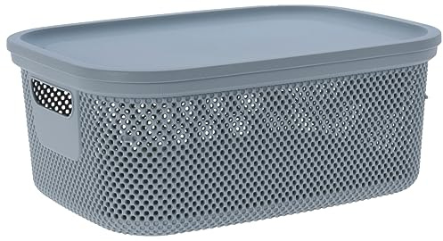 Muddy Hands Decorative Plastic Storage Box with Lid Home Kitchen Bedroom Bathroom Office Stackable Lidded Basket Container (12 Litre, Green)