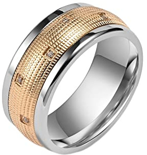 AMDXD Eheringe Nordisch 10MM, Edelstahl Ringe Spinner Breit, Rose Gold Ehering Mann mit Zirkonia Herrenring Gr.65 (20.7)
