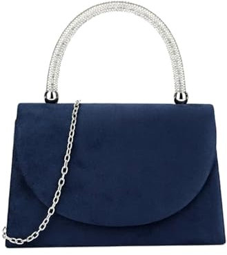 LeahWard Lace Top Handle Clutch Bag Chain Cross Body Handbags (Navy Suede)