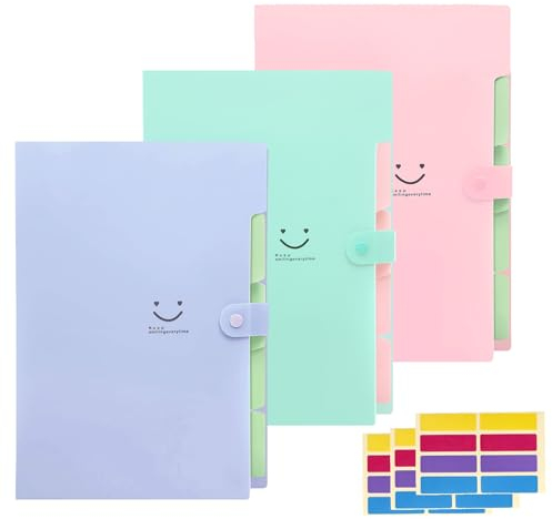 KONVINIT 3 pack trieur a4 organiseur document classeurs extensibles à 5 pochettes avec étiquettes, format A4 pour documents avec séparateurs pour bureau, école, maison
