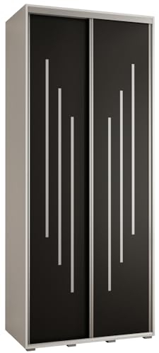 MEBLE KRYSPOL Davos 8 110 Schrank mit Zwei Schiebetüren für Schlafzimmer - Moderner Aufbewahrungsschrank mit Kleiderstange und Regalen - 235,2x110x60 cm - Weiß Schwarz Silber