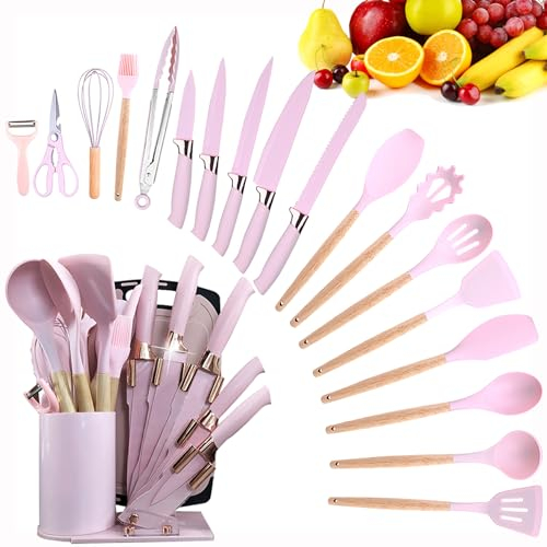 20 Pieces Kitchen Utensil Set for Cooking-Stainless Steel Knives Set Anti-Rust Knife Sets with Block Home Kitchenware Accessories Cookware Ergonomic Handle Sharp Knife