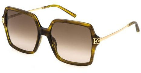 Escada Damen Sese46 Sonnenbrille, Gestreift, glänzendes Braun/Grün, 57