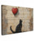 MuchoWow© Bilder 90x60 cm Wohnzimmer Deko Modern Wandbild Kunstdruck auf Leinwand Bild Schlafzimmer über Bett Room Decor Geschenke Street art - Katze - Ballon - Graffiti - Banksy