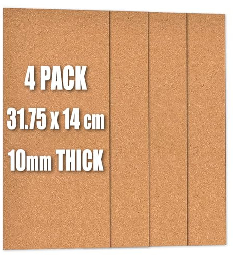 4 Pack Cork Board Tiles Bulletin Boards Vision Pin Board, 31.75x14cm-10mm Thick DIY Message Notice Board, Self-Adhesive Cork Boards for Walls Decor, Home, Office, Classroom, Kitchen, UK