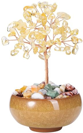 CrystalTears Citrine Crystal Tree Copper Wire Wrapped Healing Gemstone Tree Life Feng Shui Money Tree Handmade Stone Tree for Home Office Decor Crystal Gifts for Christmas Birthday Good Luck