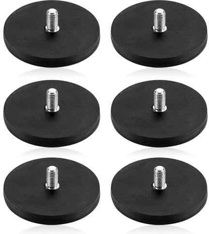 Riisoyu 6 Stück Neodym Magnete Gummiert, Ø 43mm Mit M6 Innengewinde Gummi Runde Magnete mit Gewinde Starke Gummiert Magnete zum Anschrauben Autolichter Topfmagnet Magnet Rund