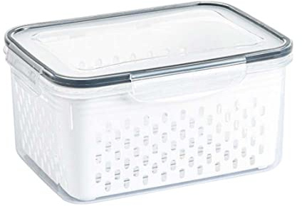 Baobiutin Fruit Storage Containers Refrigerator Organizer Bins Fridge Food Salad Container with Lid Colander 1750ml Storage Box