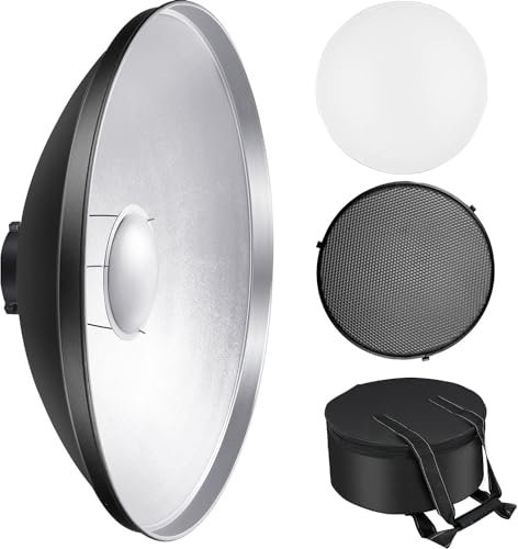 YUOCU 21.6inch/55cm Standard Reflector Beauty Dish with White Diffuser Sock, Honeycomb Grid and Carrying Case Bag for Bowens Mount Studio Strobe Flash Light (21.6inch)