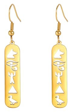 Boucles d'oreilles pendantes en cartouche pour femmes Boucles d'oreilles en cartouche Boucles d'oreilles en cartouche personnalisées Hieroglyphes Ancienne Égypte Amulette Bijoux (Cartouche or 2)