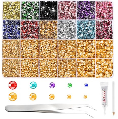 NACHLYNN 35700 Pcs Resin Rhinestones Kits Colorful & Gold Flatback Round Jelly Rhinestones with Tweezers Pen 2-6mm Bedazzling Non Hotfix Crystal Gems for Nail DIY Crafts Face Tumblers