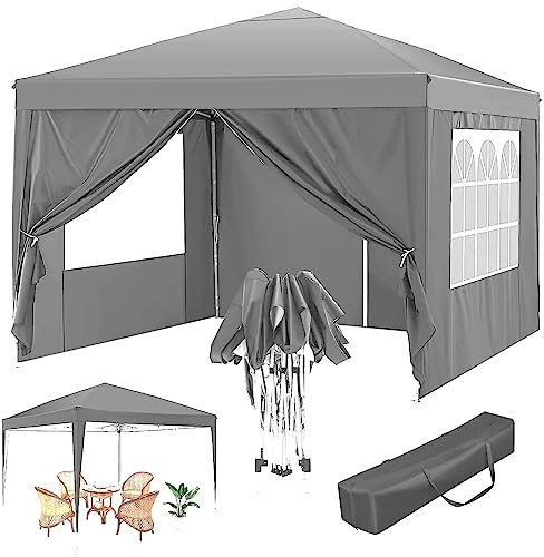 Gr8 Garden Premium Grey Pop Up Gazebo With Side Wall Panels Outdoor Waterproof Beach Party Festival Camping Tent Canopy Wedding Marquee Awning Shade 3m x 3m x 2.5m