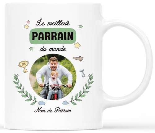 𝗖𝗔𝗗𝗘𝗔𝗨 𝗣𝗟𝗨𝗦 Mug Personnalisé Prénom - Le Meilleur Parrain du Monde - Cadeau Parrain, Cadeau Parrain Marraine Bapteme, Cadeau Parrain Personnalisé, Mug Parrain, Tasse Parrain Marraine Bapteme