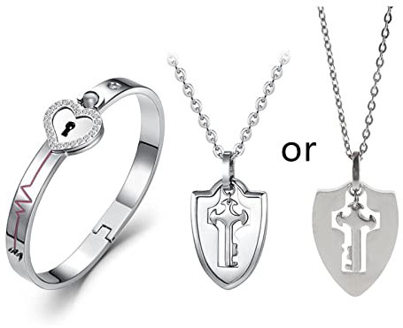Lodoot Concentric lock bracelet bracelet key necklace Couple Lovers Puzzle for Steel Love Bangle for Key Pendant