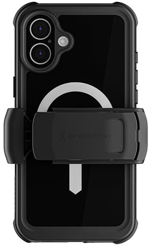 Ghostek Nautical Waterproof iPhone 16 Plus Case with Belt Clip Holster - Screen and Camera Protector, Apple MagSafe Compatible, Rugged Heavy Duty Cover (6.7 Inch, Black)