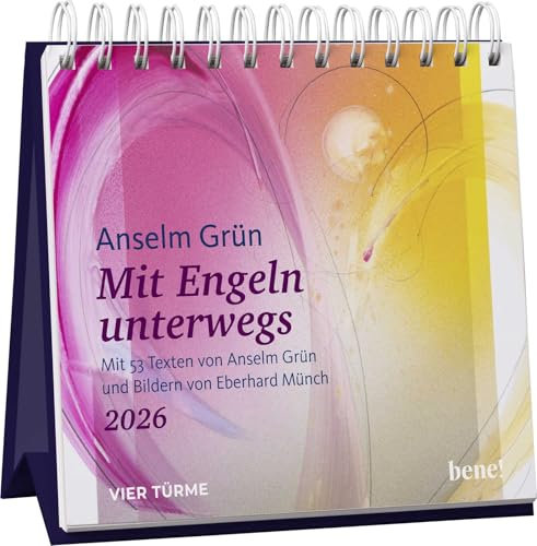 Wochenkalender 2026: Mit Engeln unterwegs: Mit 53 Texten von Anselm Grün und Bildern von Eberhard Münch | Tischkalender zum Aufstellen mit Engel-Motiven, aufbauende Impulse für jede Woche
