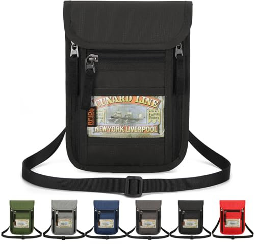Tcdwla Portadocumenti Borsello da Viaggio con Blocco RFID,Porta Cellulare da Collo,Portafoglio da Viaggio,Portafoglio da Viaggio Impermeabile,Porta Passaporto da Viaggio Portatile (Nero)