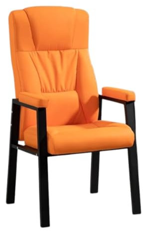 WIGSELBL Büro-Gästestuhl, Leder, Empfangsstuhl, robuster Sessel, Einzelsofa, Lounge, Sessel mit Metallrahmen, Lesestuhl mit hoher Rückenlehne (Orange)