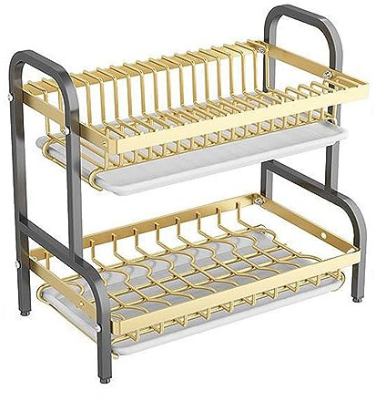 GXJBGYUSFT Escurridor de Platos de Gran Capacidad de 2/3 Niveles, Resistente al óxido, para encimera de Cocina, escurridor de Platos, Color Negro y Dorado (3 Niveles) (2 Niveles)