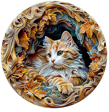 KaayeeWood Holzpuzzle Erwachsene,3D Vision Effekt Katze Holzpuzzle,Einzigartige Wooden Puzzle Mit Geschenkbox,Geschenke für Kinder und Erwachsene(34 * 34cm-300 Stück)