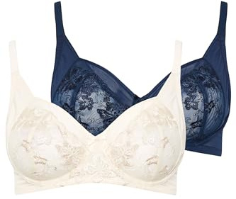 Yourset 2 Pack Curve Blue & White Floral Embroidered Underwired Bras - Women's - Plus Size Curve