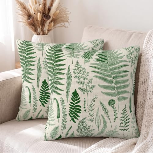 DILOXNSU 2er Set Kissenbezug 50 x 50 cm Grün Vintage Blatt Kissenhülle Dekokissen Couchkissen Frühling Sommer Kissenbezüge für Sofa Wohnzimmer Sofakissen