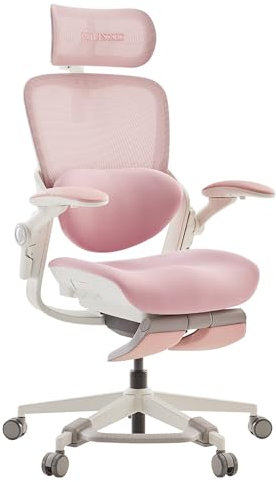 MUSSO E80 Muse FemmePosture™ Ergonomischer Bürostuhl für Frauen - 135° Neigung & 3D-Lendenstütze, 17cm 4D-Kopfstütze, ausziehbare Fußstütze, Sitztiefen-/Höhenverstellung, anpassbare Armlehnen (Rosa)