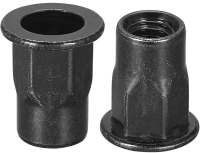 QUARKZMAN Écrous à rivets M6, demi-hexagonaux en acier au carbone zingué à tête plate, écrou d'insertion fileté noir 20 pièces