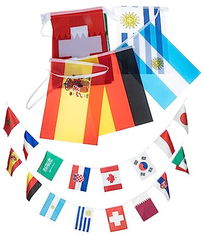 INOOMP 32 Saiten WM-String-Flagge Wimpel dekorativ im Außenbereich Banner-Flagge Dekorationen Forderung Fahnen Ammer Länderflaggen Flaggen der Welt Polyester Colorful