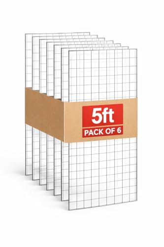 6 Pack Chrome Grid Mesh Wall Display Panels 5ft x 2ft (152cm x 61cm) | Heavy Duty Steel Gridwall, 6.5mm Wire, 80mm Squares, For Hooks Shelves & Brackets