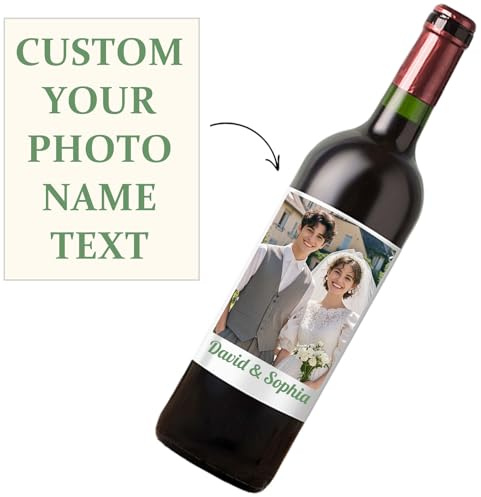 Personalised Wine Bottle Labels - Custom Your Photo Text and Name, Personalised Bottle Labels Personalised Stickers Labels for Wine Beer Glasses, Ideal for Wedding Birthday Anniversaries, 10x13cm