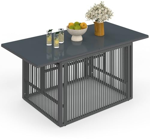 IDMarket - Rechteckiger aufklappbarer niedriger Gartentisch 100 cm Rio Metallstruktur und Seil anthrazitgrau