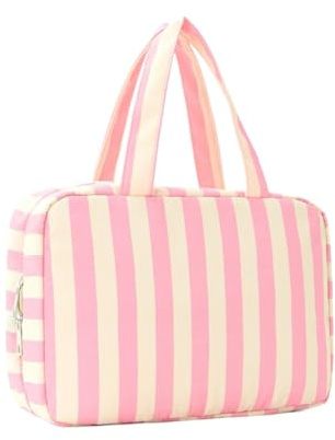 Trousse de toilette rayée Pochette À Rayures Pliable Avec Crochet Et 4 | sac à cosmétiques Pour Armoire Douche Valise Croisière Week-End Organisation Quotidienne