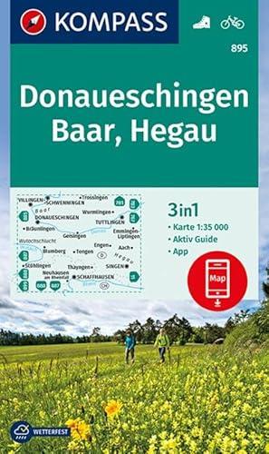 KOMPASS Wanderkarte Donaueschingen, Baar, Hegau: 3in1 Wanderkarte 1:35000 mit Aktiv Guide inklusive Karte zur offline Verwendung in der KOMPASS-App. Fahrradfahren. (KOMPASS-Wanderkarten, Band 895)