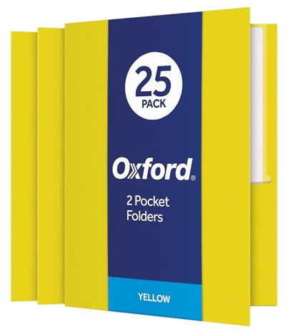Oxford Twin-Pocket Folders, Textured Paper, Letter Size, Yellow, Holds 100 Sheets, Box of 25 (57509EE)