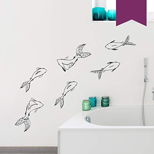 WANDKINGS Wandtattoo Koi Karpfen im Set, 6 Stück Größe MEDIUM in aubergine - erhältlich in 33 Farben