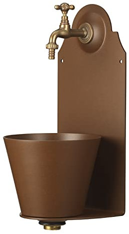 Fontana a muro in ferro con rubinetto, color ruggine