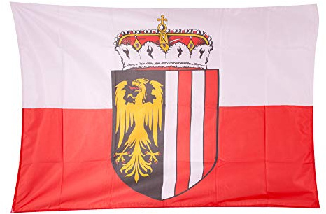 Fahnen Kössinger, Hissflagge im Querformat, Fahne Bundesland Oberösterreich, Hissfahne mit Wappen, hochwertiger Siebdruck, brillante Farben, weiß-rot, reißfest, 120 x 80 cm, 0,96 m² Fläche