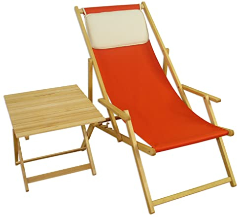 Liegestuhl terracotta Gartenliege Tisch Kissen Deckchair Holz Sonnenliege Gartenstuhl 10-309NTKH