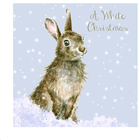 weiß Weihnachten - Kaninchen Weihnachtskarte Box-Set - 8 Luxus Gold Folien Karten & Umschläge - Wrendale Designs