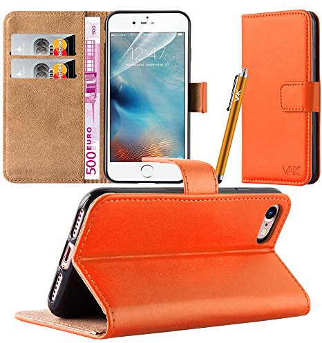 VA Case For iPhone 7 iPhone 8 Case Luxury Leather Magnetic Flip Card Slots Holder Stand View Protective Wallet Cover Compatible with iPhone 8 / iPhone 7 (Orange)