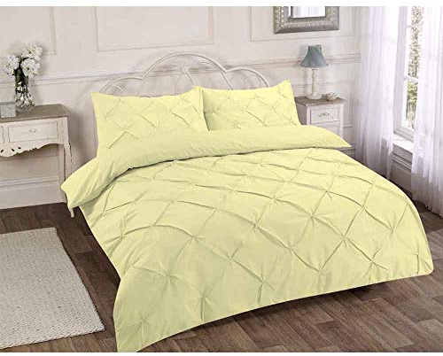 Duvet Cover Set Plain Pintuck Polycotton Bedding (Lemon, King)