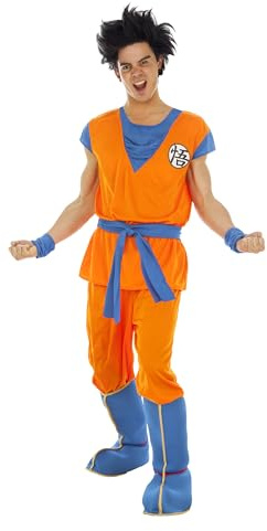 Chaks - Goku Saiyajin Herren Kostüm, Anime, Cosplay | Offizielles Dragon Ball Outfit, 7-teiliges Set mit Oberteil, Hose, Gürtel und Zubehör, Karneval, Comic Con
